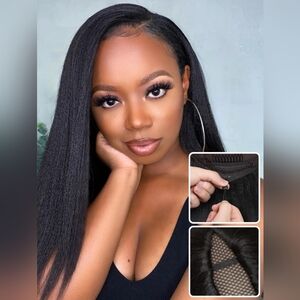 18 Inch Yaki Human Hair V-part Wig